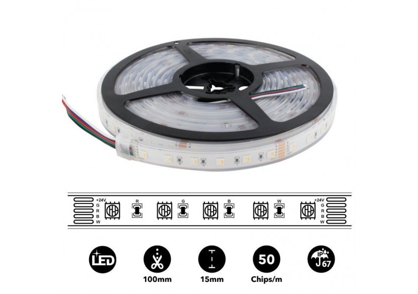 Ruban LED imperméable RGBWW 24V SMD 5050 96W IP67 5M - B1548-IP67-RGBWW - Barcelona LED