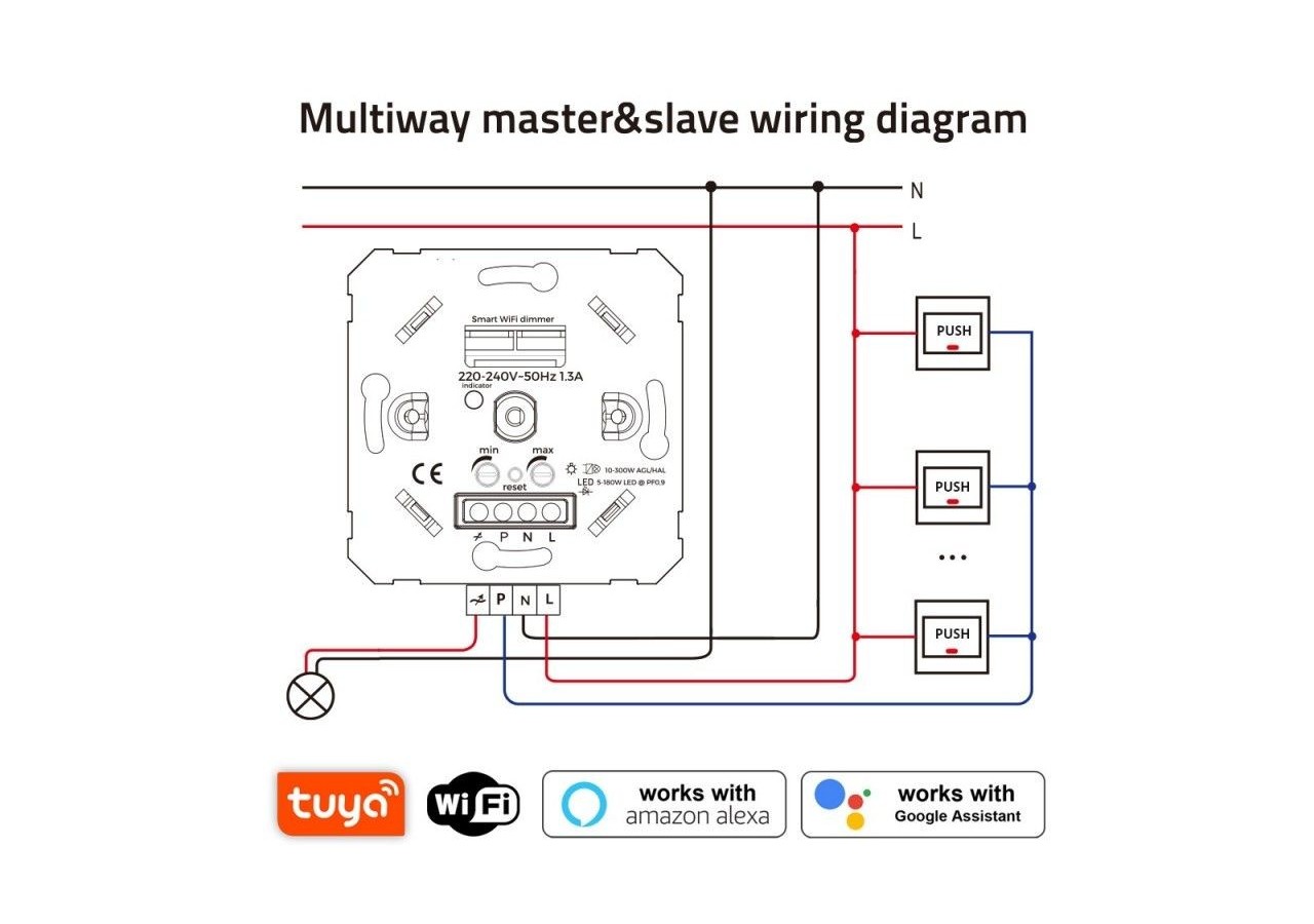 Interrupteur variateur SMART WIFI 200W Fonction marche / arrêt - B704-WIFI - Barcelona LED