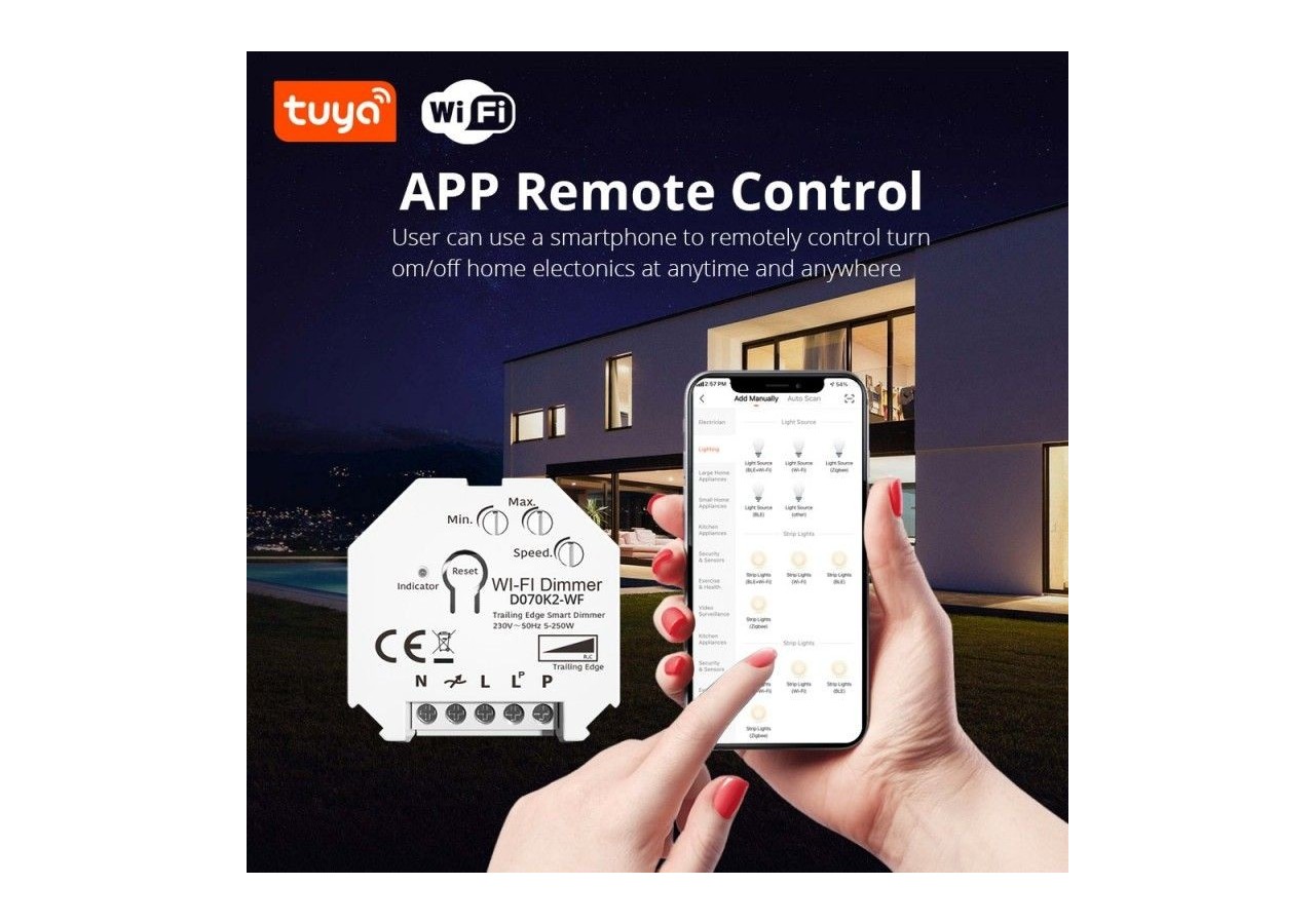 Dimmer SMART WIFI 250W Tuya APP - PUSH - B704-SPUSH - Barcelona LED
