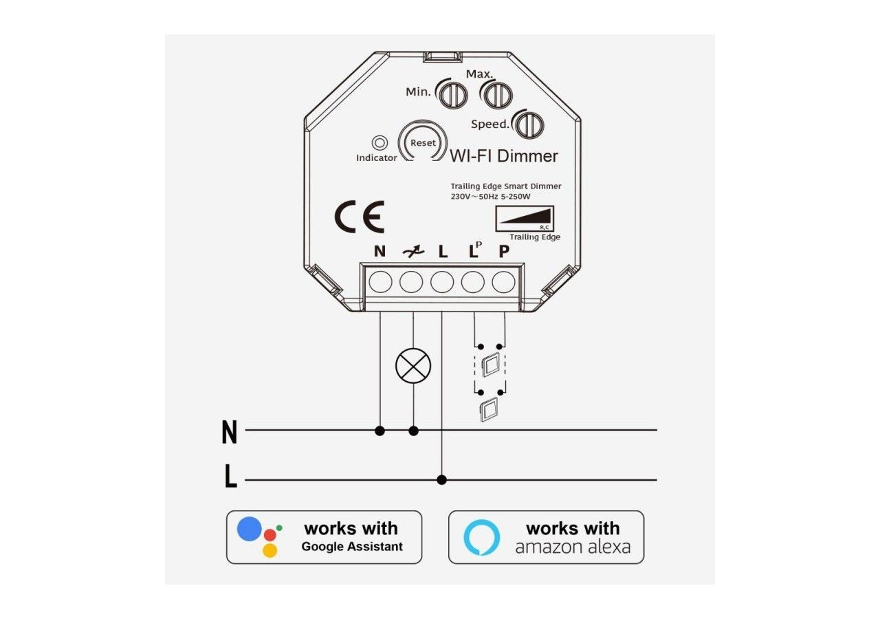 Dimmer SMART WIFI 250W Tuya APP - PUSH - B704-SPUSH - Barcelona LED