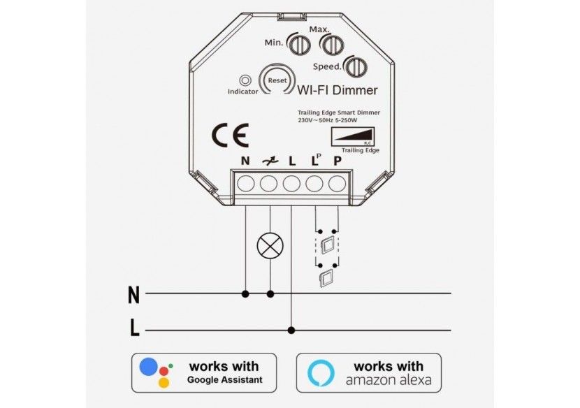 Dimmer SMART WIFI 250W Tuya APP - PUSH - B704-SPUSH - Barcelona LED