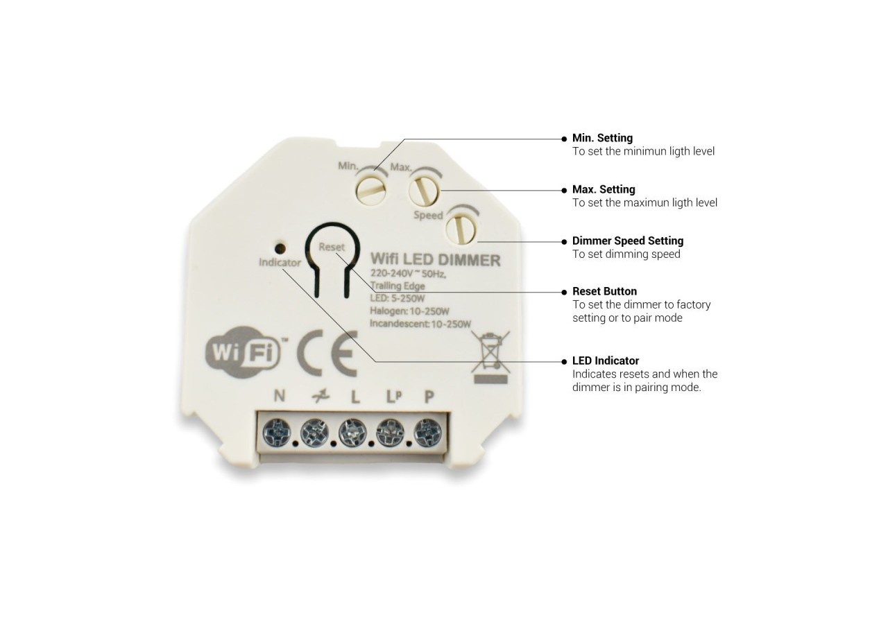 Dimmer SMART WIFI 250W Tuya APP - PUSH - B704-SPUSH - Barcelona LED
