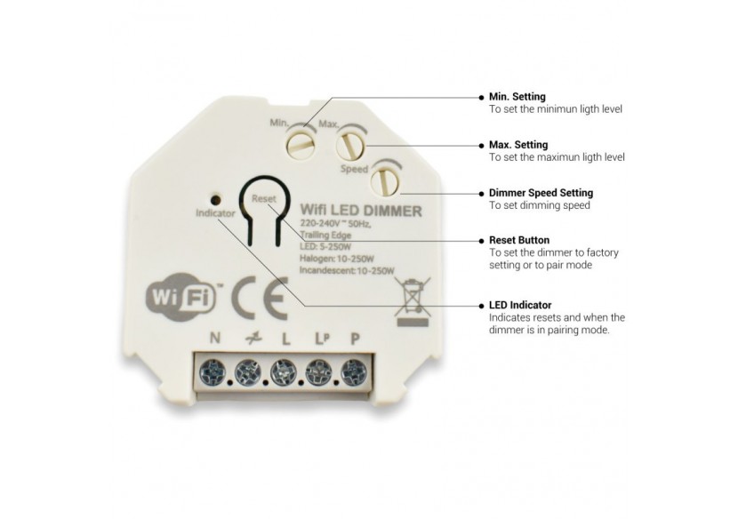 Dimmer SMART WIFI 250W Tuya APP - PUSH - B704-SPUSH - Barcelona LED