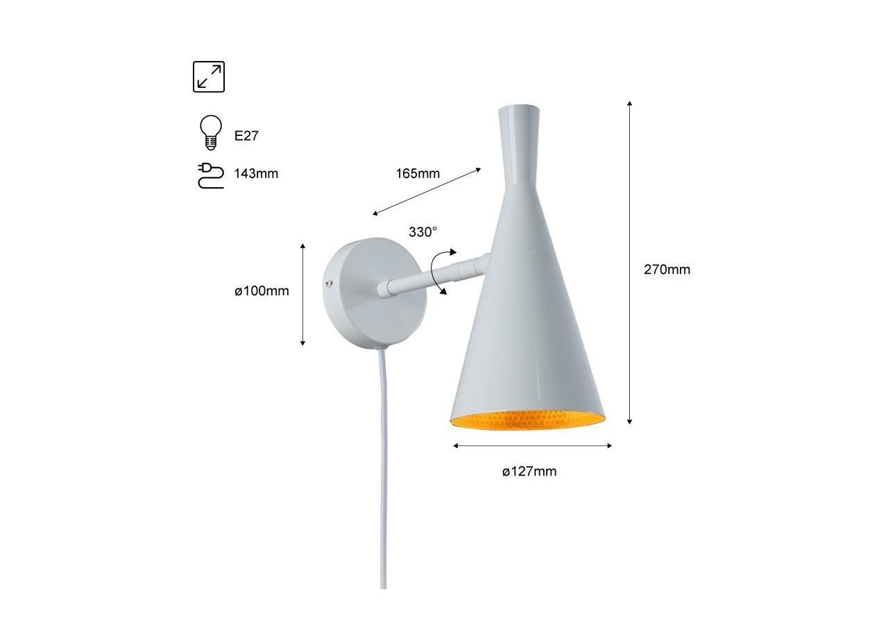 Applique murale scandinave orientable avec interrupteur et prise - L3033-B-EU - Barcelona LED