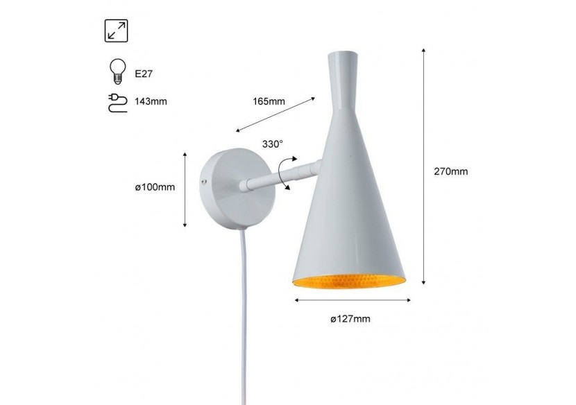 Applique murale scandinave orientable avec interrupteur et prise - L3033-B-EU - Barcelona LED