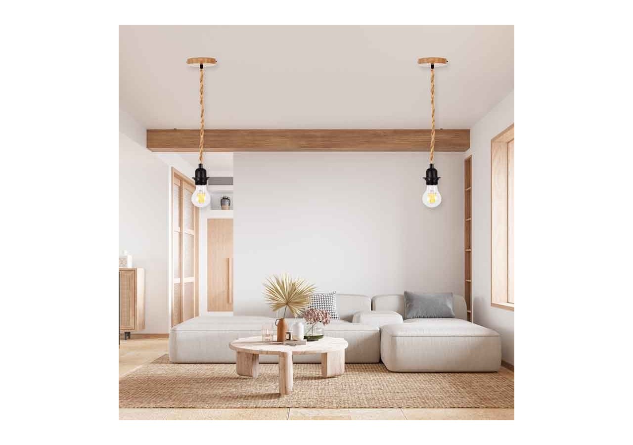 Suspension en bois pour ampoule E27 130cm - K15 - Barcelona LED