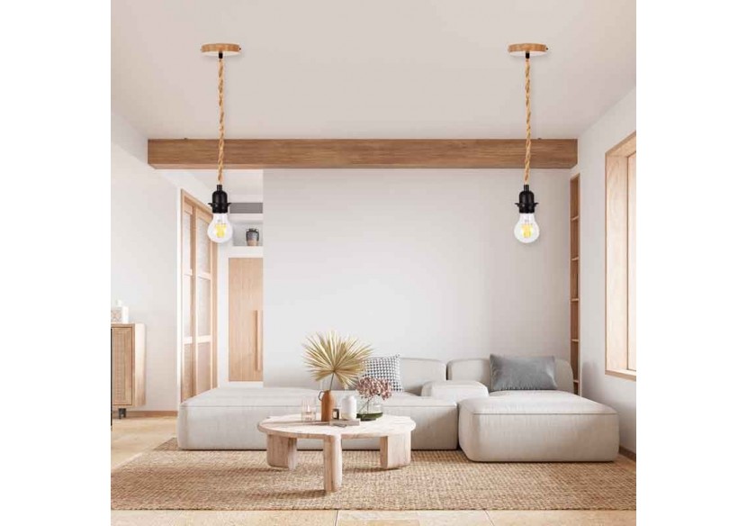 Suspension en bois pour ampoule E27 130cm - K15 - Barcelona LED Suspension en bois pour ampoule E27 130cm - K15 - Barcelona LED