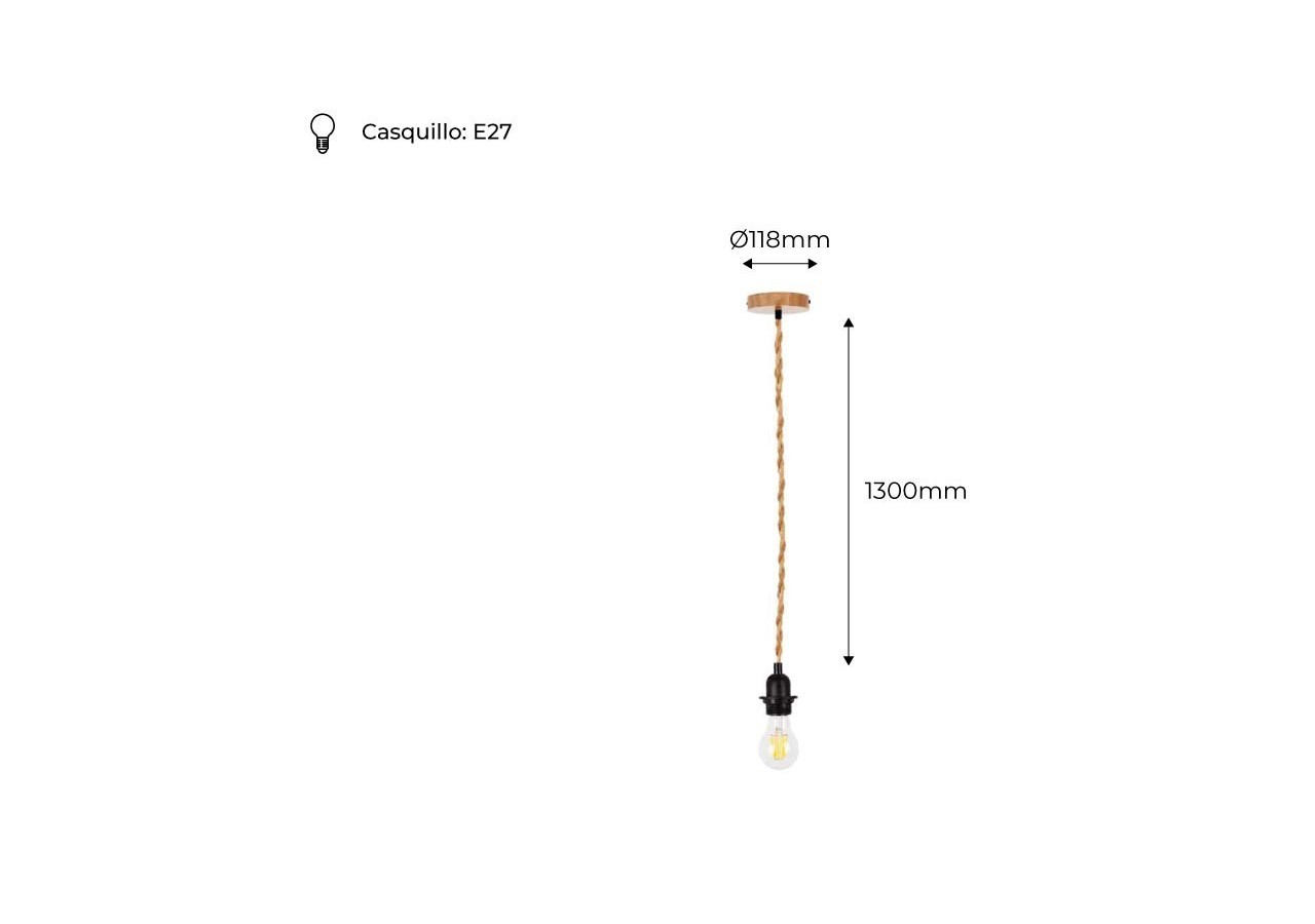 Suspension en bois pour ampoule E27 130cm - K15 - Barcelona LED