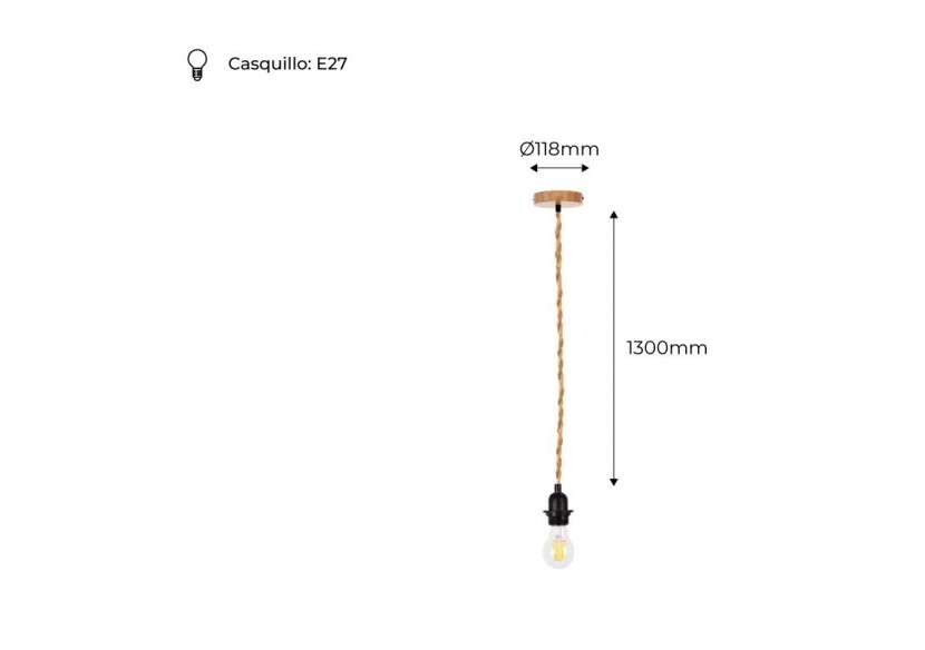 Suspension en bois pour ampoule E27 130cm - K15 - Barcelona LED Suspension en bois pour ampoule E27 130cm - K15 - Barcelona LED