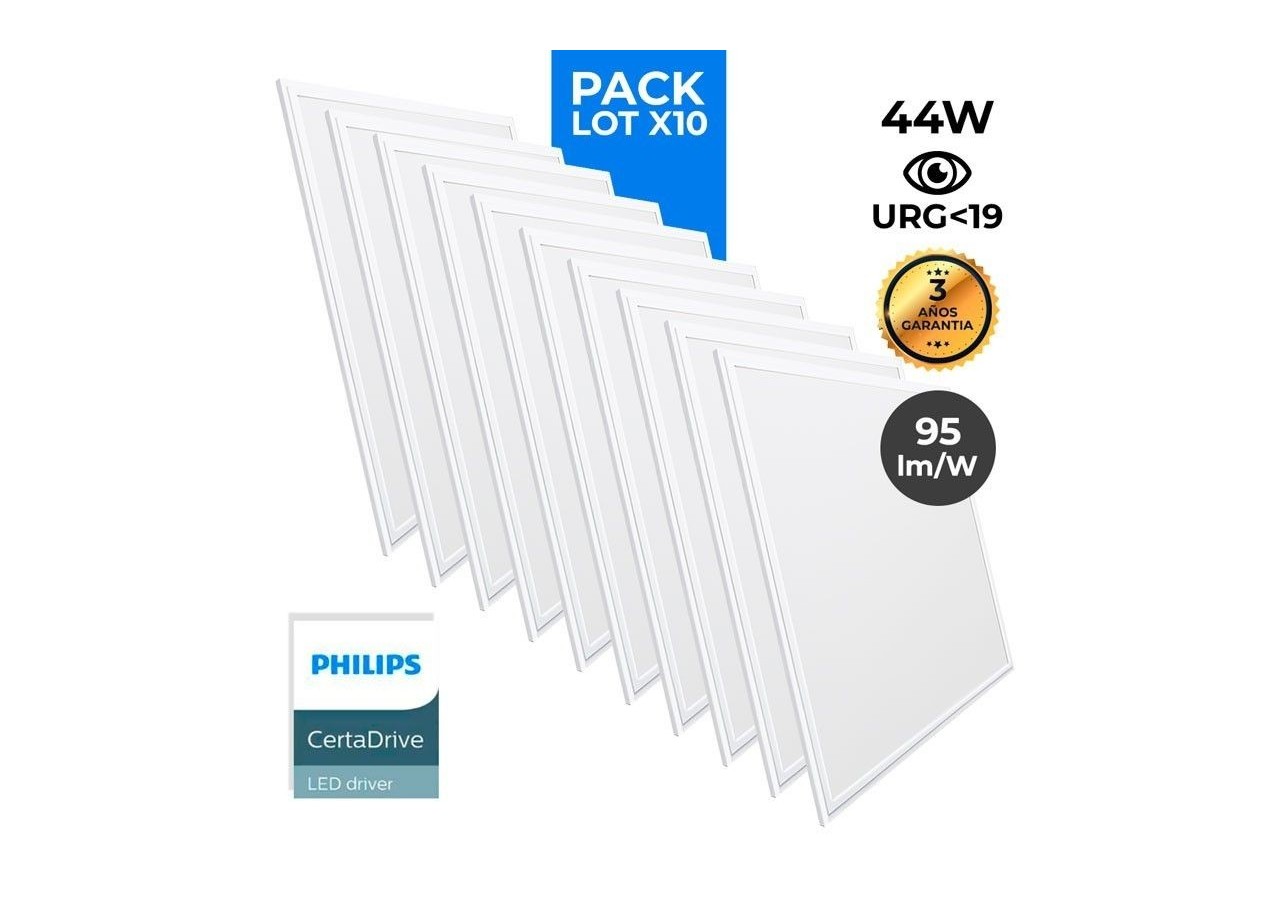 Lot de 10 - Panneau LED 60x60 extra-plat - Driver Philips - 44W - UGR19 - K5235-BF-10 - Barcelona LED