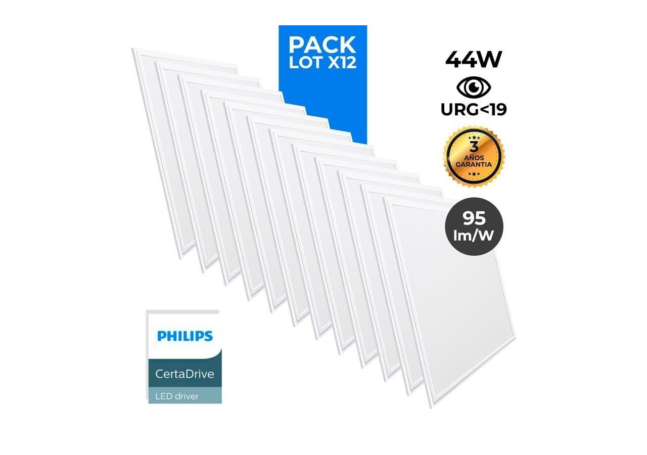 Lot de 12 - Panneau LED 60x60 extra-plat - Driver Philips - 44W - UGR19 - K5235-BC-12 - Barcelona LED