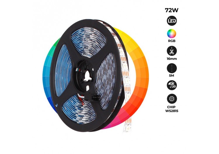 Ruban LED intelligent IC RGB 12V DC - 14,4 W/m -IP20 - 60 LED/m - Largeur 10mm - 5 mètres - B1576RGB - Barcelona LED