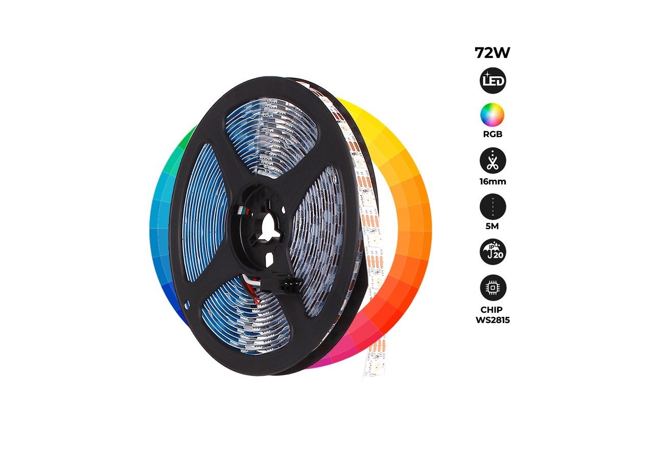 Ruban LED intelligent IC RGB 12V DC - 14,4 W/m -IP20 - 60 LED/m - Largeur 10mm - 5 mètres - B1576RGB - Barcelona LED