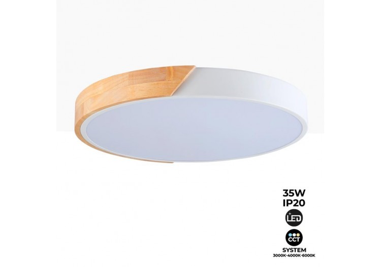 Plafonnier LED circulaire en bois 35W CCT diamètre 408x50mm - LN1631-CCT-B - Barcelona LED