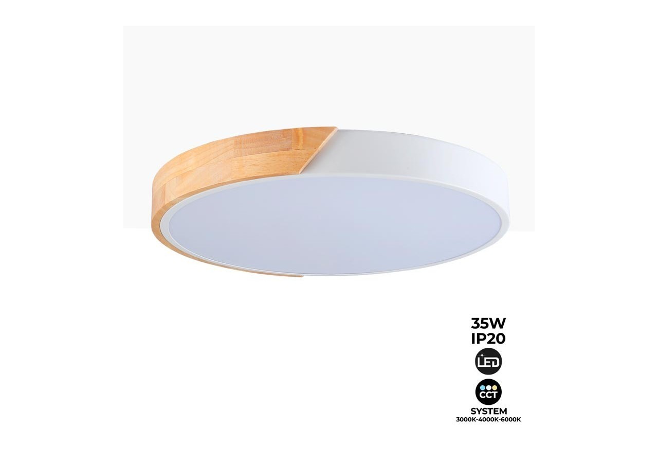 Plafonnier LED circulaire en bois 35W CCT diamètre 408x50mm - LN1631-CCT-B - Barcelona LED