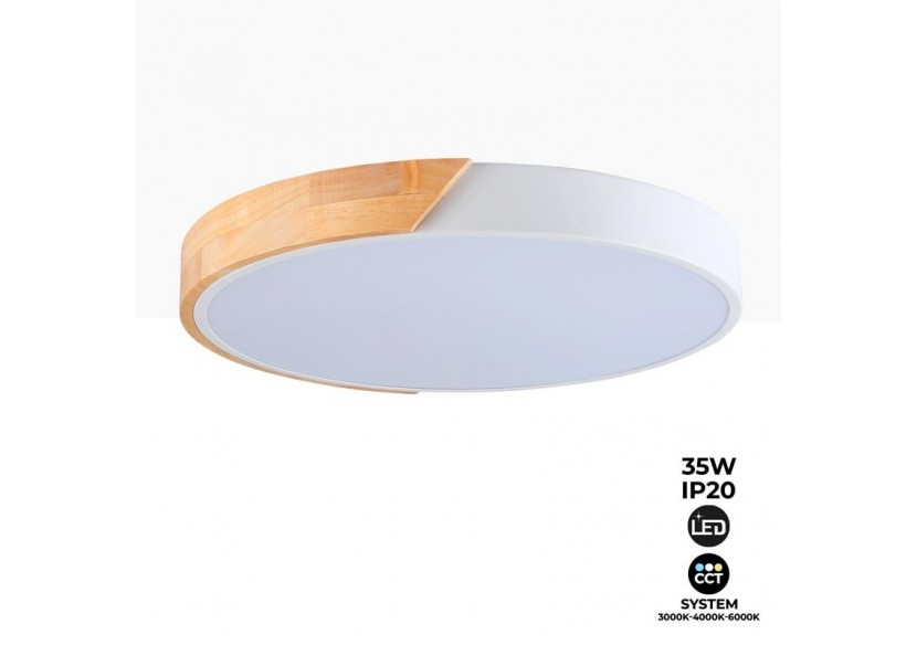 Plafonnier LED circulaire en bois 35W CCT diamètre 408x50mm - LN1631-CCT-B - Barcelona LED