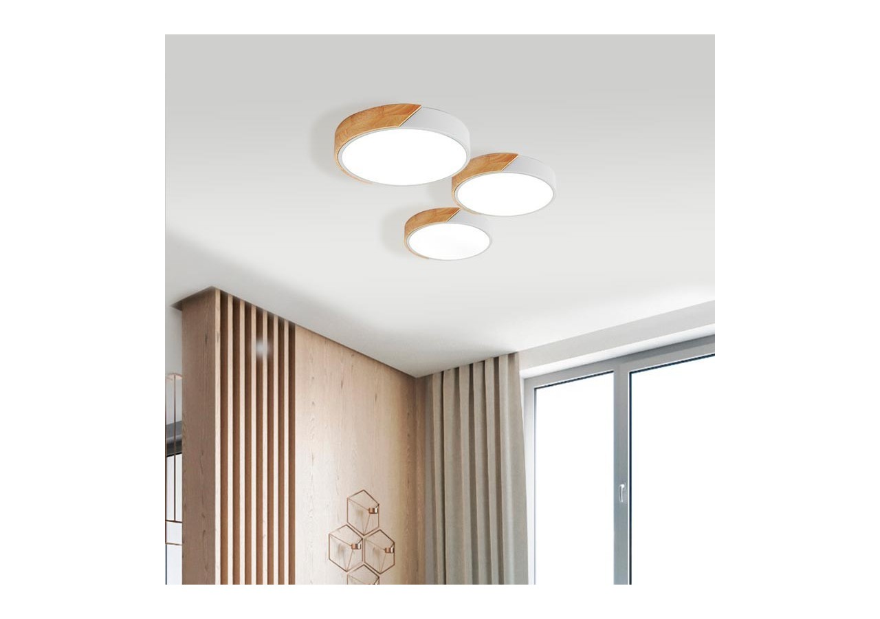 Plafonnier LED circulaire en bois 35W CCT diamètre 408x50mm - LN1631-CCT-B - Barcelona LED