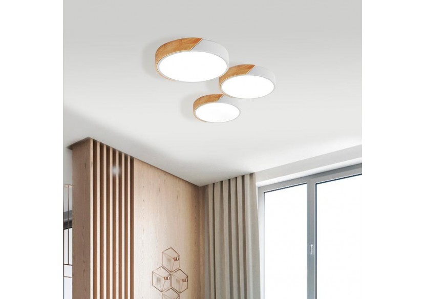 Plafonnier LED circulaire en bois 35W CCT diamètre 408x50mm - LN1631-CCT-B - Barcelona LED