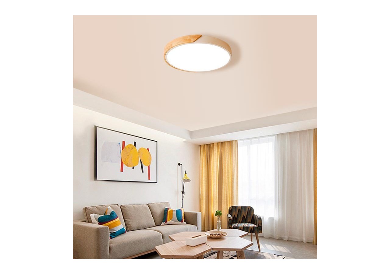 Plafonnier LED circulaire en bois 35W CCT diamètre 408x50mm - LN1631-CCT-B - Barcelona LED