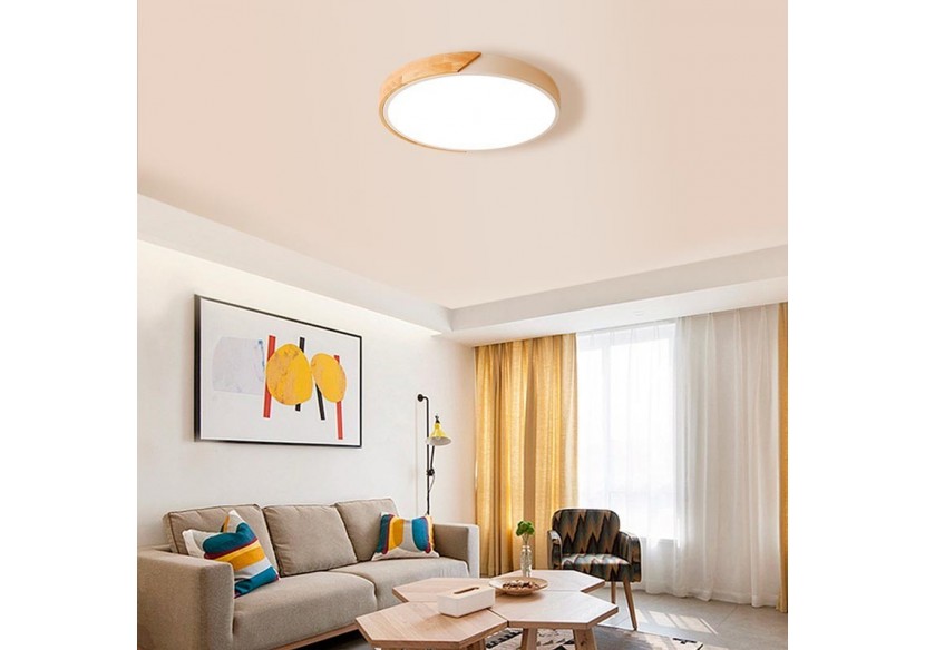 Plafonnier LED circulaire en bois 35W CCT diamètre 408x50mm - LN1631-CCT-B - Barcelona LED