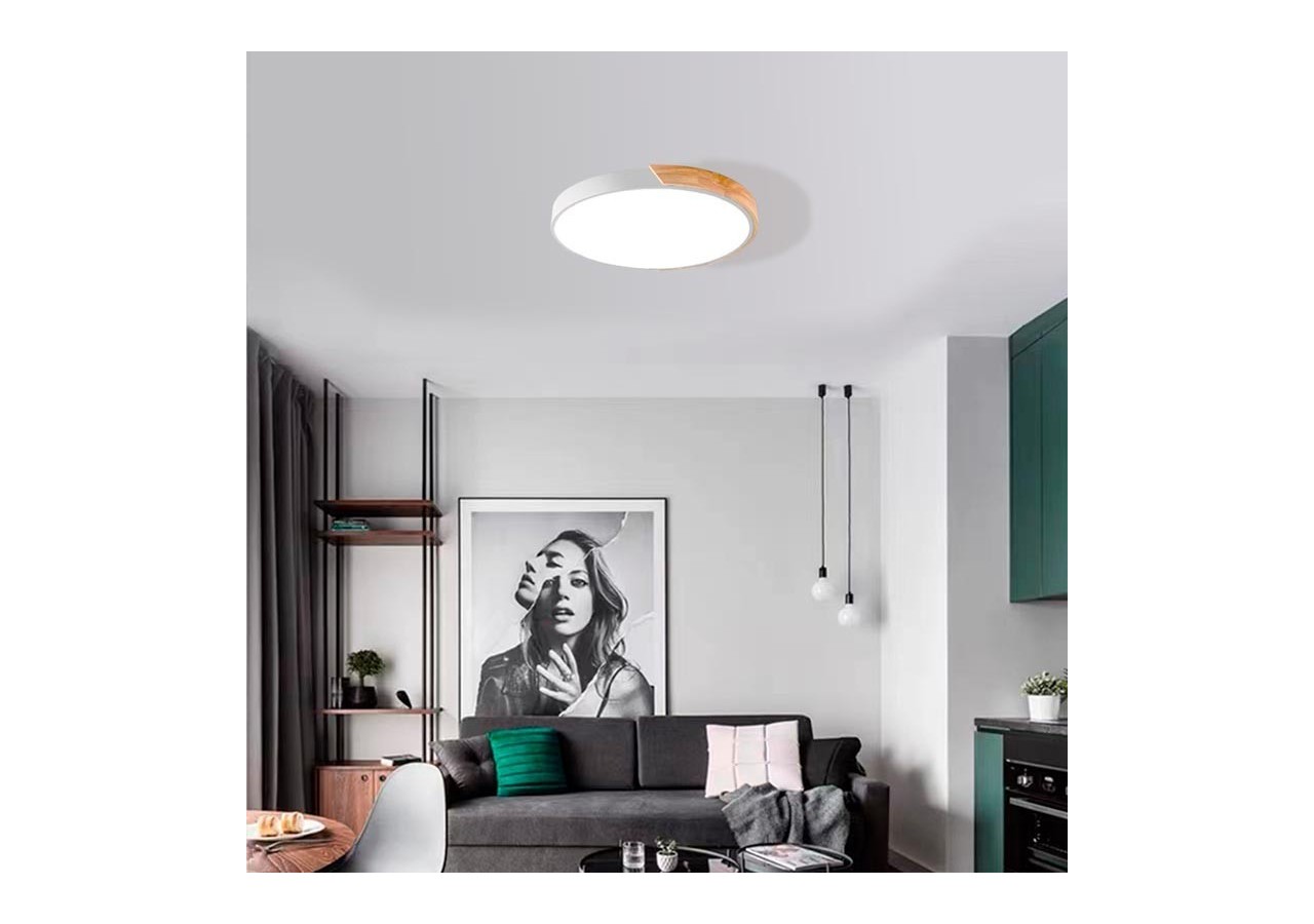 Plafonnier LED circulaire en bois 35W CCT diamètre 408x50mm - LN1631-CCT-B - Barcelona LED