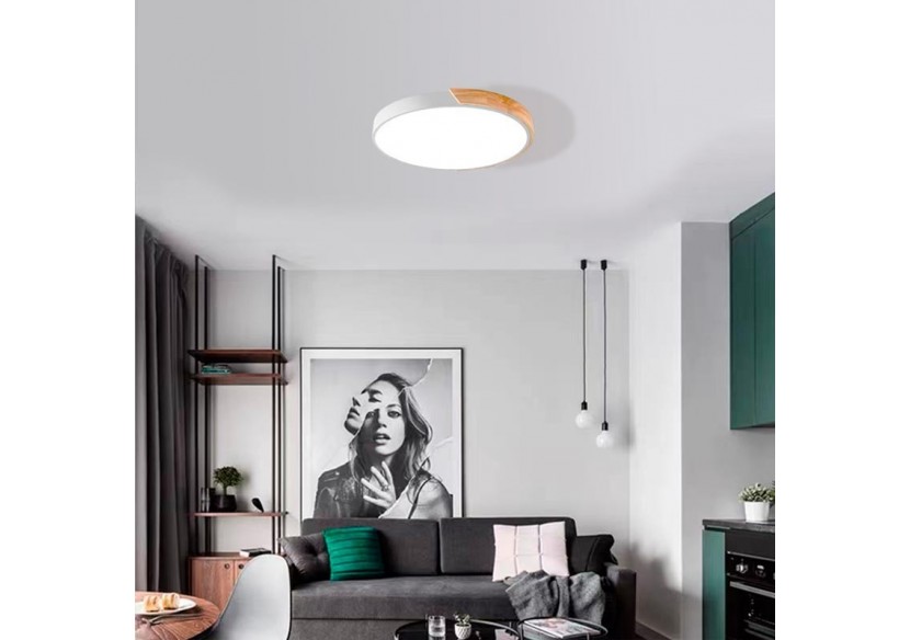 Plafonnier LED circulaire en bois 35W CCT diamètre 408x50mm - LN1631-CCT-B - Barcelona LED