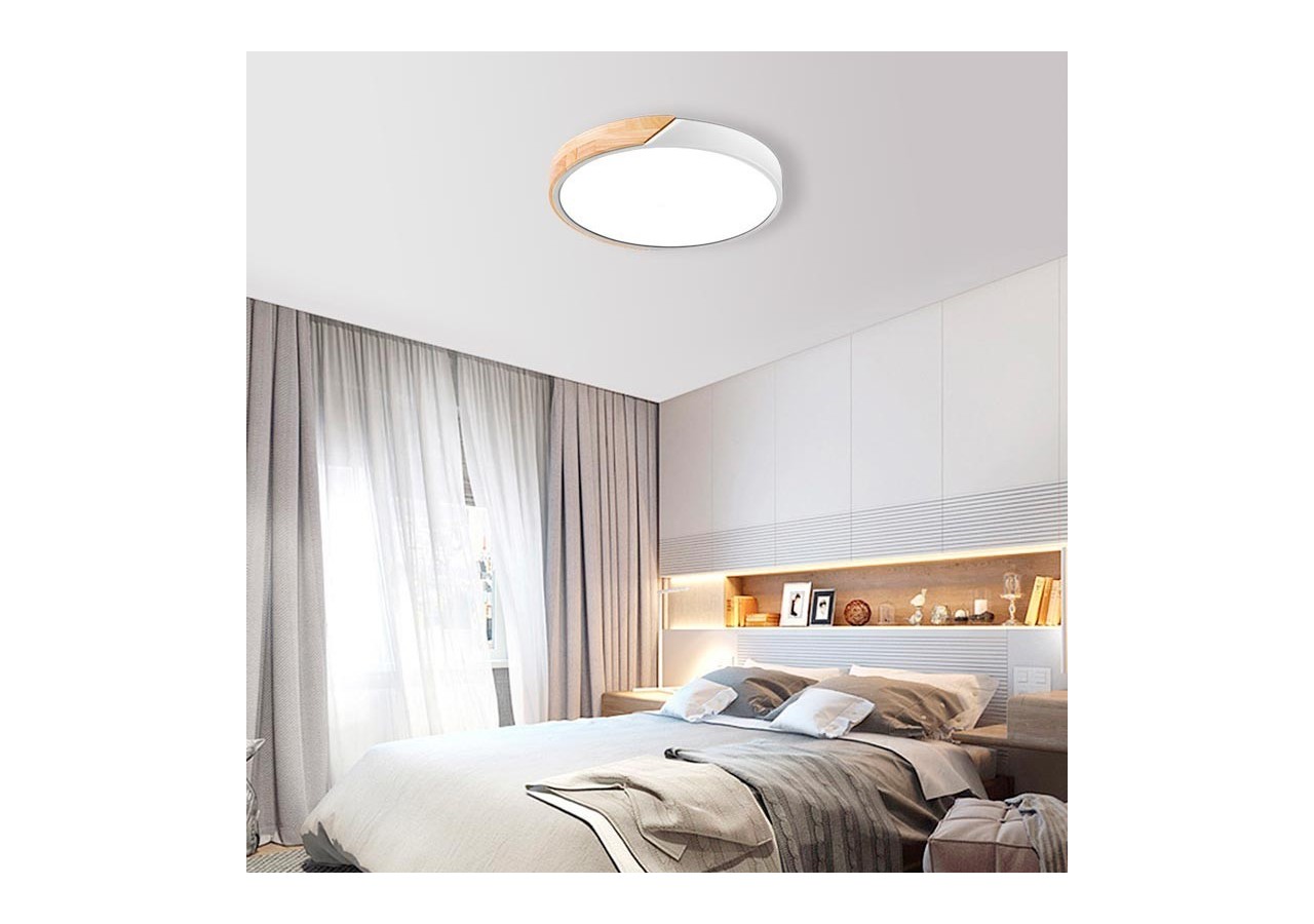 Plafonnier LED circulaire en bois 35W CCT diamètre 408x50mm - LN1631-CCT-B - Barcelona LED