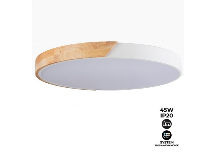 Plafonnier LED rond en bois 45W CCT diamètre 508x50mm - LN1632-CCT-B - Barcelona LED