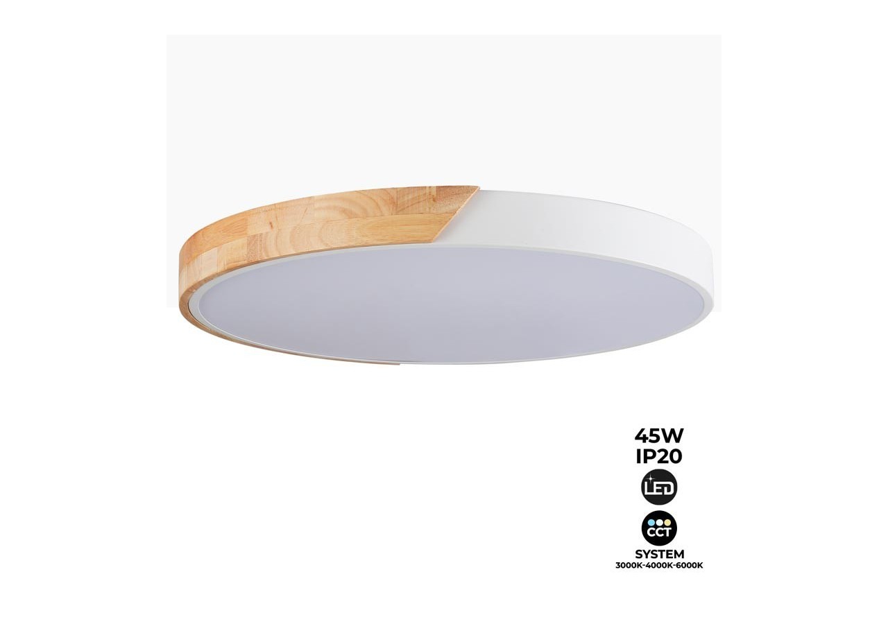 Plafonnier LED rond en bois 45W CCT diamètre 508x50mm - LN1632-CCT-B - Barcelona LED