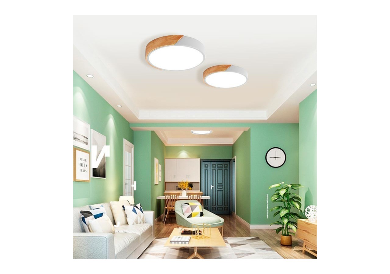 Plafonnier LED rond en bois 45W CCT diamètre 508x50mm - LN1632-CCT-B - Barcelona LED