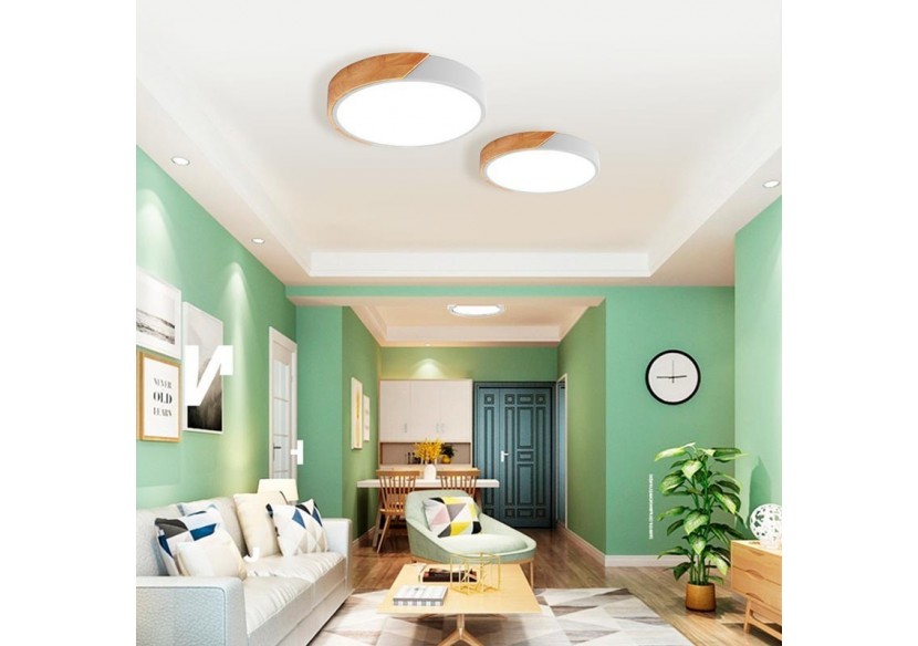 Plafonnier LED rond en bois 45W CCT diamètre 508x50mm - LN1632-CCT-B - Barcelona LED