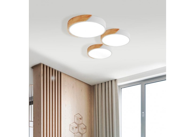 Plafonnier LED rond en bois 45W CCT diamètre 508x50mm - LN1632-CCT-B - Barcelona LED