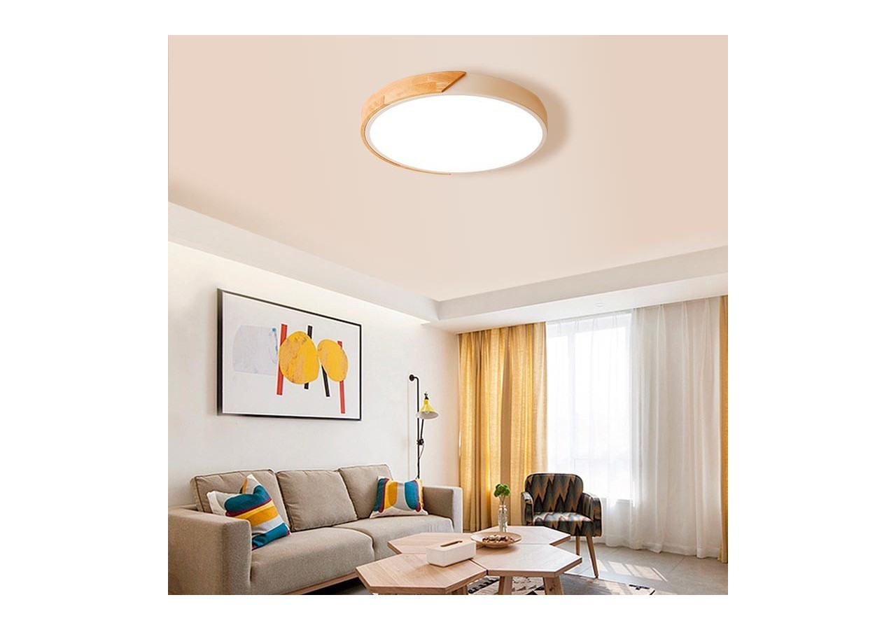 Plafonnier LED rond en bois 45W CCT diamètre 508x50mm - LN1632-CCT-B - Barcelona LED
