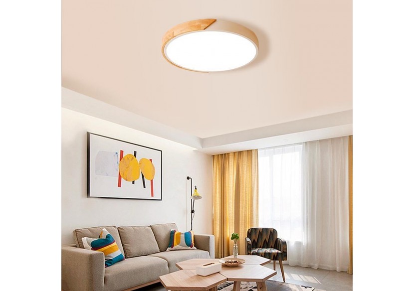 Plafonnier LED rond en bois 45W CCT diamètre 508x50mm - LN1632-CCT-B - Barcelona LED