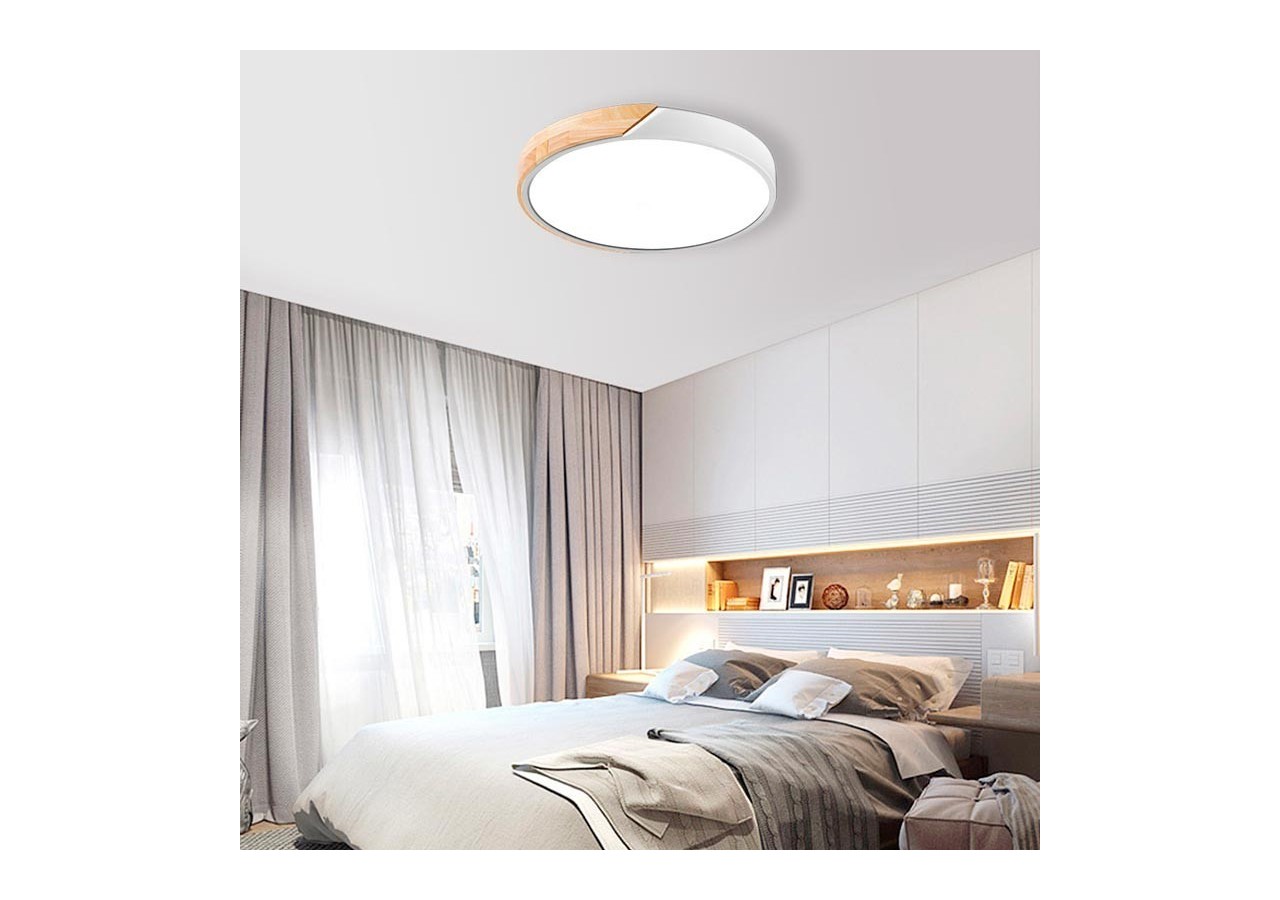 Plafonnier LED rond en bois 45W CCT diamètre 508x50mm - LN1632-CCT-B - Barcelona LED
