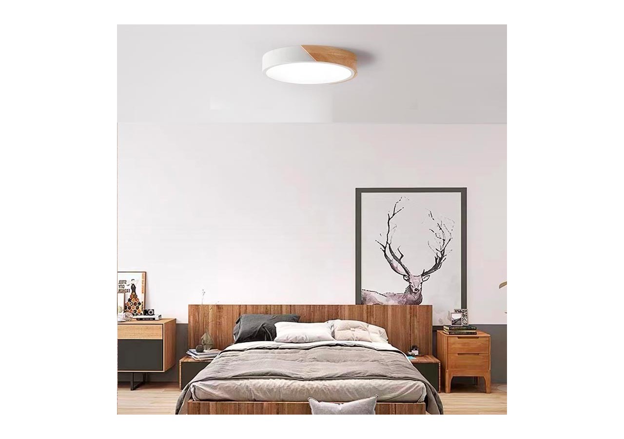 Plafonnier LED rond en bois 45W CCT diamètre 508x50mm - LN1632-CCT-B - Barcelona LED