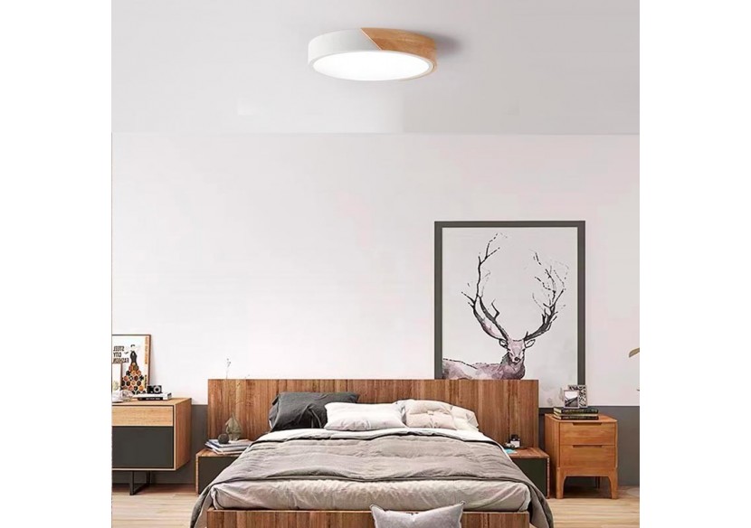 Plafonnier LED rond en bois 45W CCT diamètre 508x50mm - LN1632-CCT-B - Barcelona LED