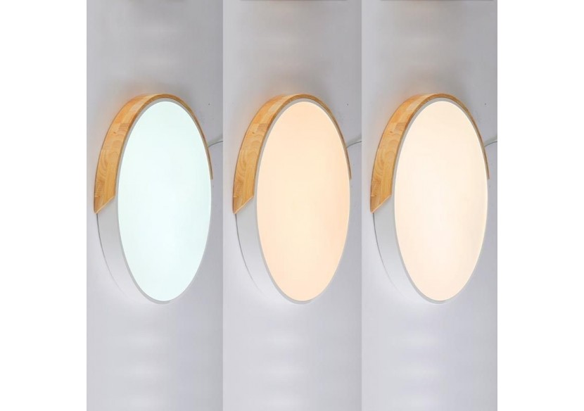 Plafonnier LED rond en bois 45W CCT diamètre 508x50mm - LN1632-CCT-B - Barcelona LED