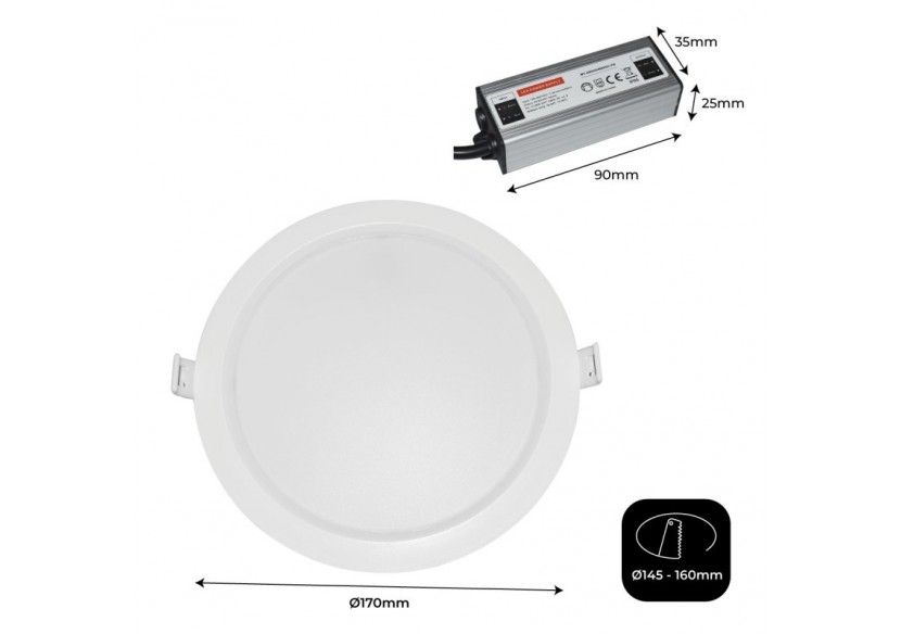 Spot LED encastrable étanche - IP65 - 15W - Coupe diamètre 145-160mm - B1221-BC - Barcelona LED