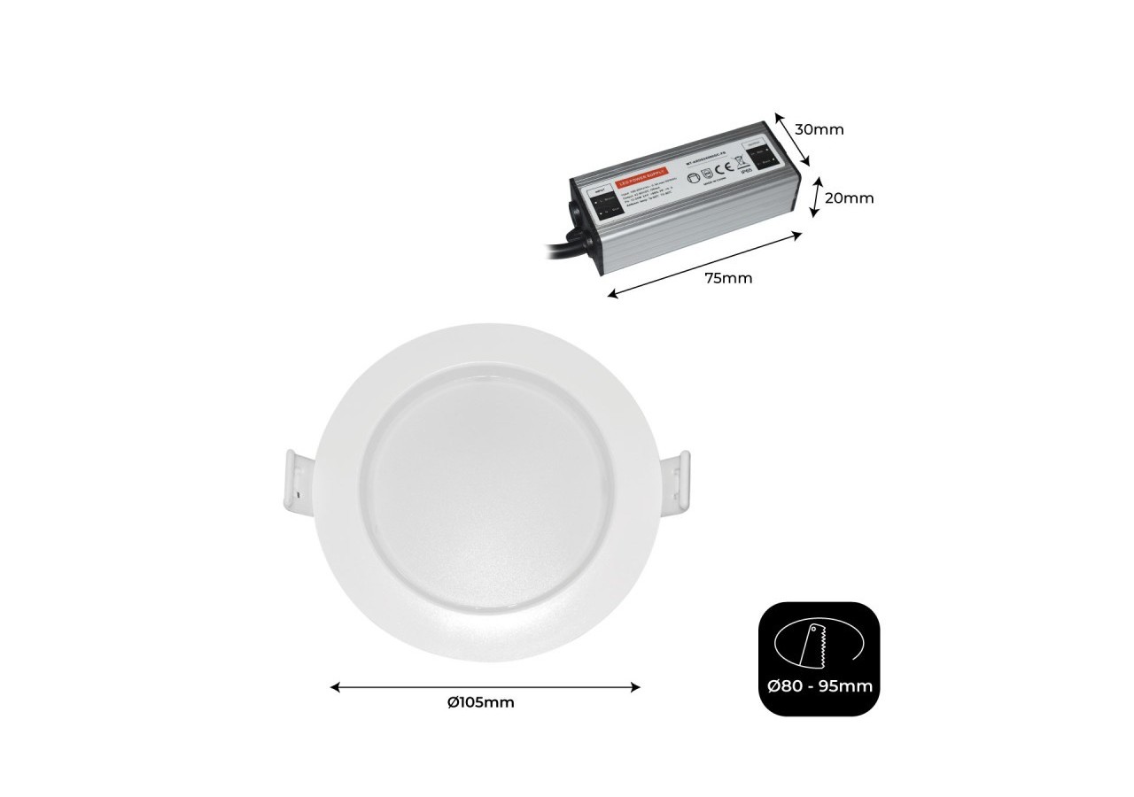 Spot LED encastrable étanche - IP65 - 8W - Coupe diamètre 80-95mm - B1220-BF - Barcelona LED