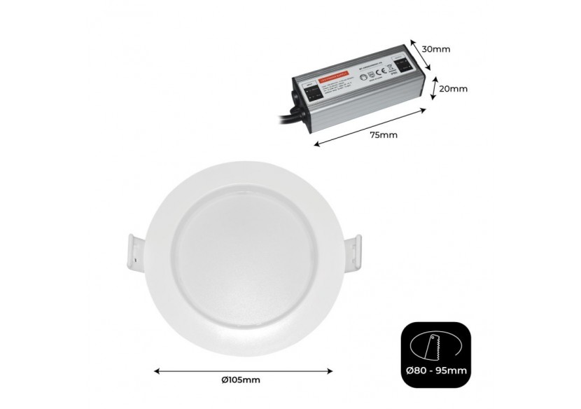 Spot LED encastrable étanche - IP65 - 8W - Coupe diamètre 80-95mm - B1220-BF - Barcelona LED