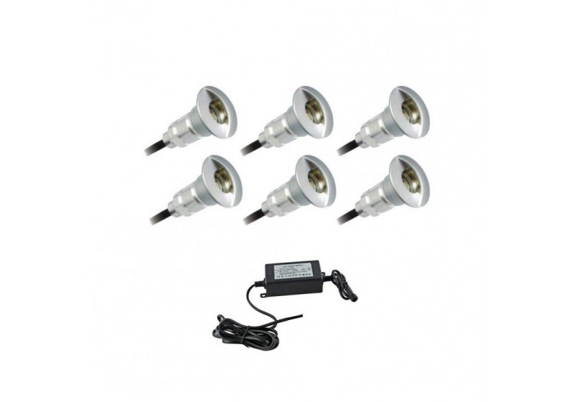 Kit 6 spots 0,3W 12V-DC diamètre 26x41mm IP67 + câbles + alimentation - BA50006-BC - Barcelona LED