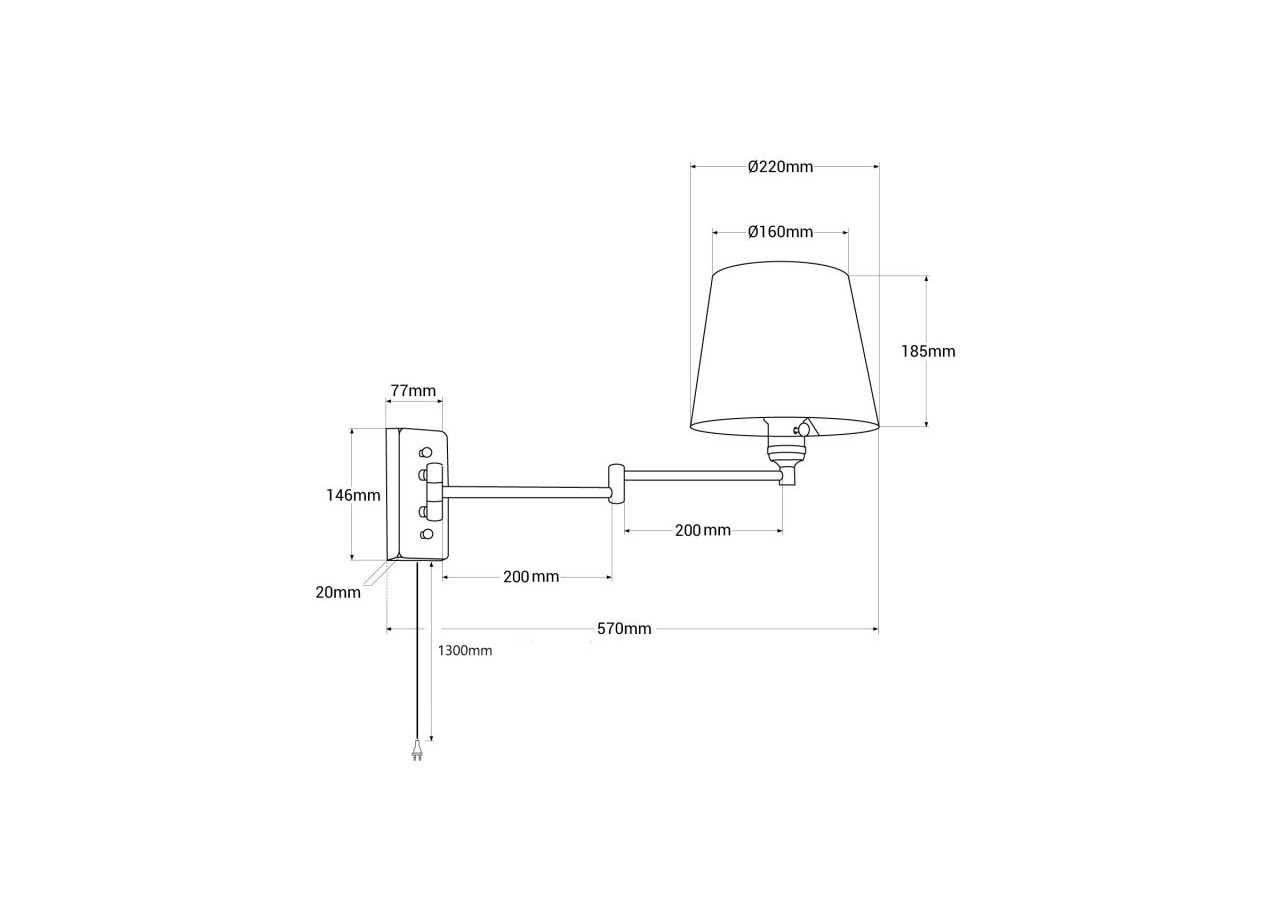 Applique murale avec bras articulé et prise "Clark" - E27 - L3066-EU-DO - Barcelona LED