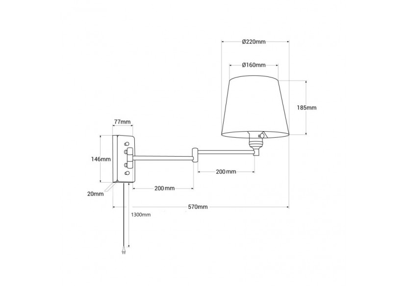 Applique murale avec bras articulé et prise "Clark" - E27 - L3066-EU-DO - Barcelona LED