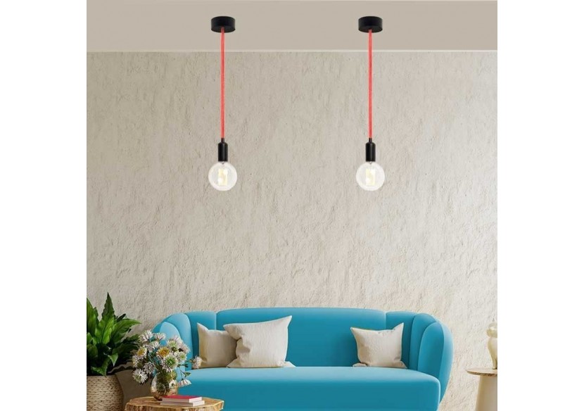 Câble électrique rond recouvert d'un tissu effet soie de couleur rose et jaune. - LN001-TRA - Barcelona LED