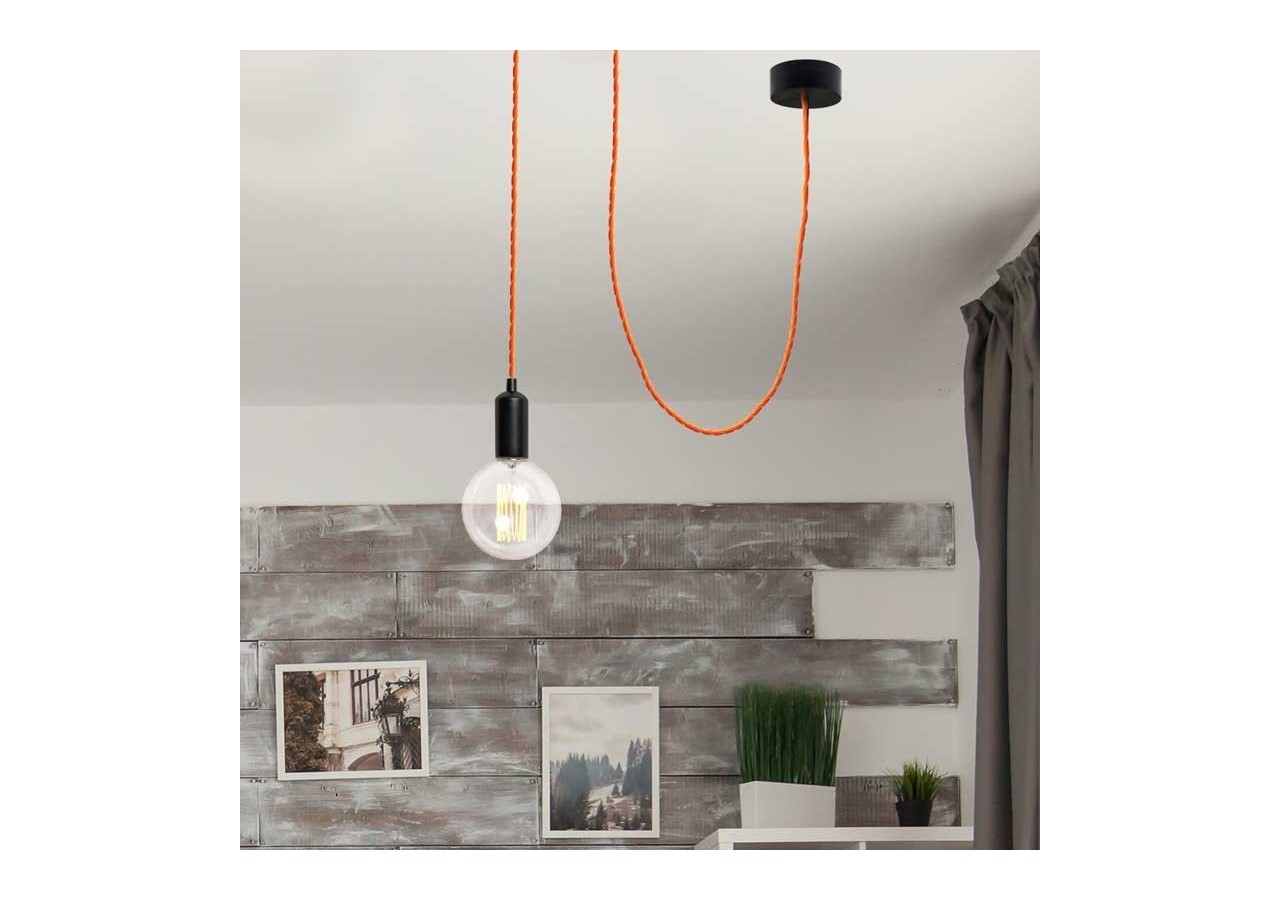 Câble tressé recouvert d'un tissu à effet soie de couleur orange - LN001-TN - Barcelona LED