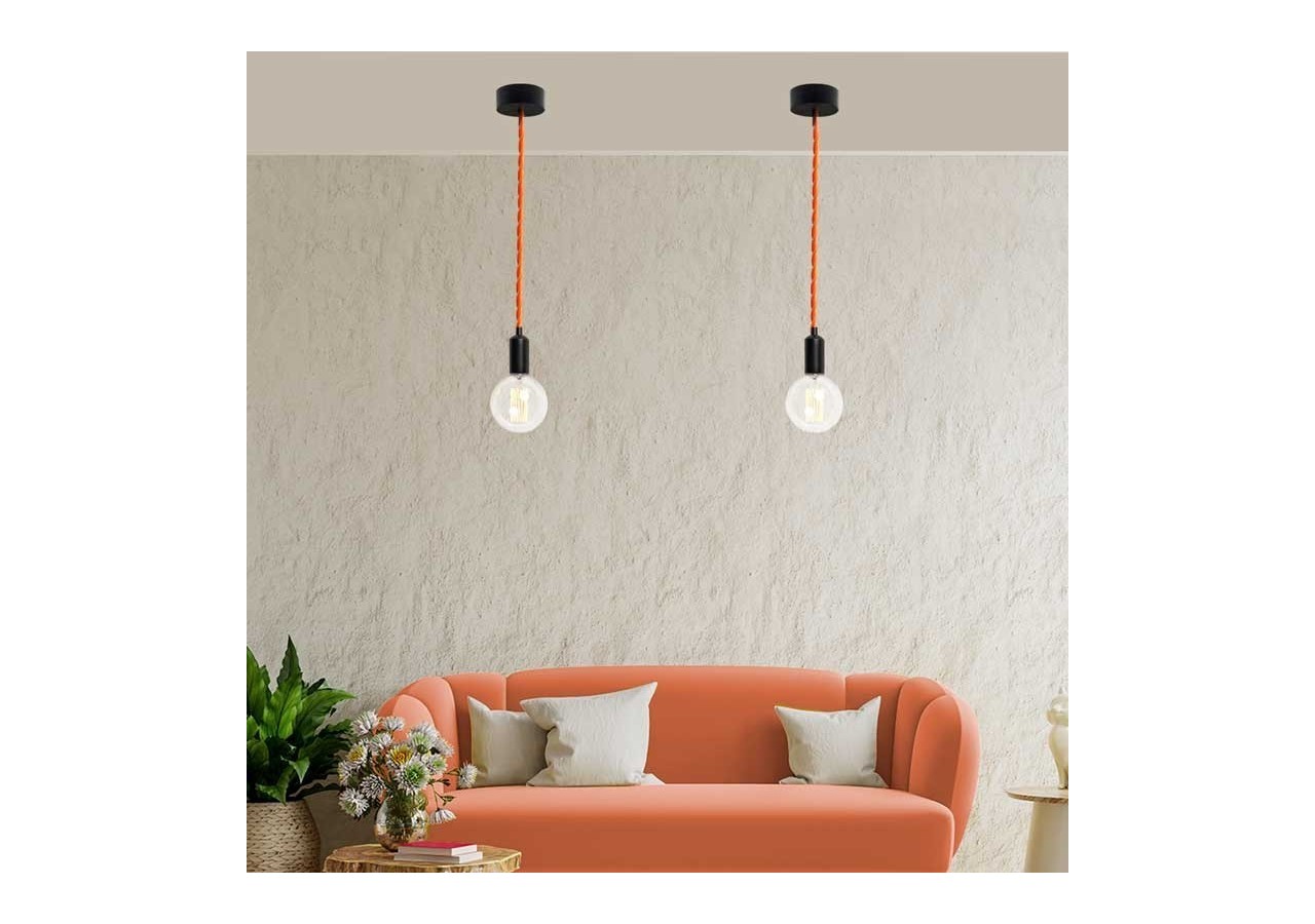 Câble tressé recouvert d'un tissu à effet soie de couleur orange - LN001-TN - Barcelona LED