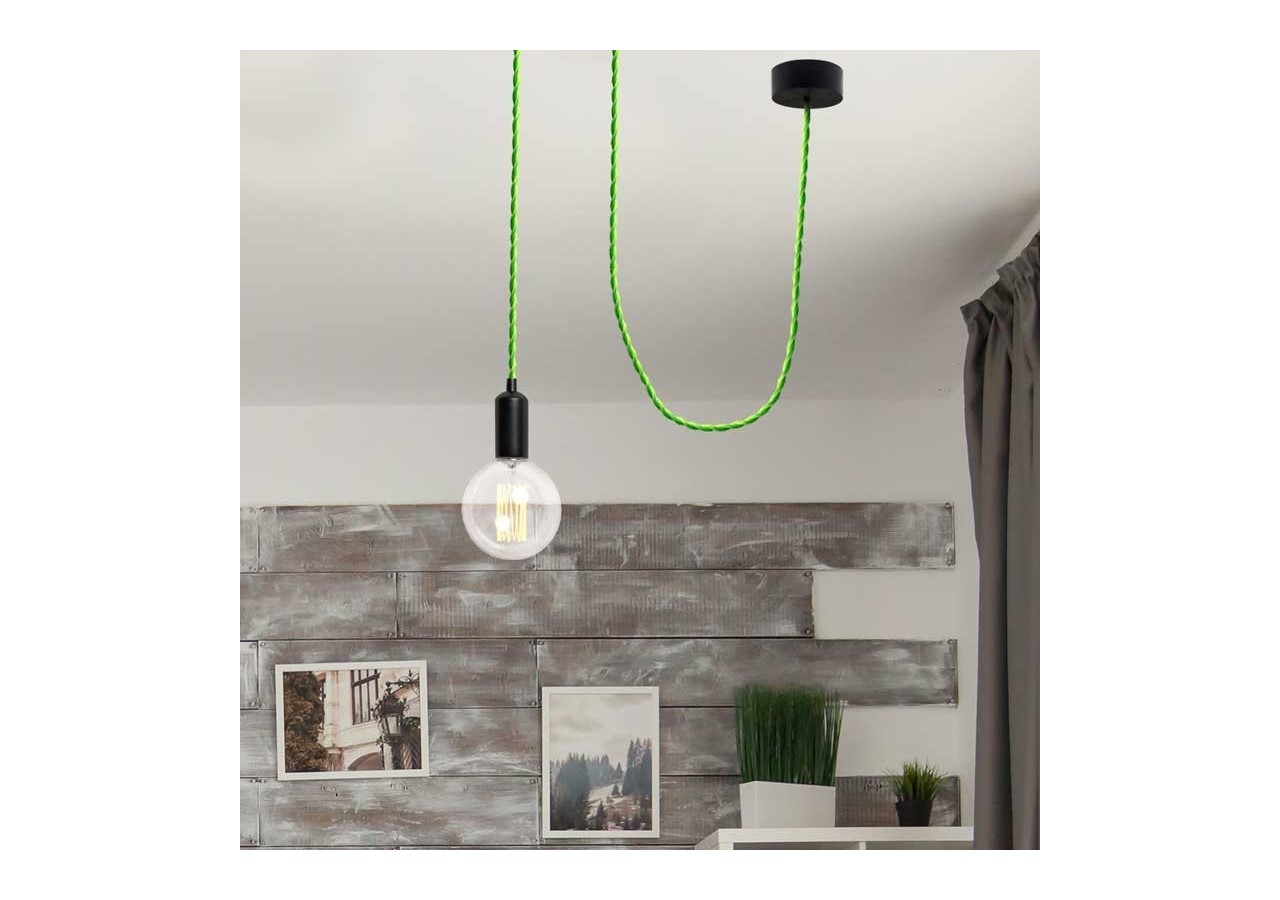 Câble tressé enrobé d'un tissu à effet soie de couleur vert citron - LN001-TVB - Barcelona LED