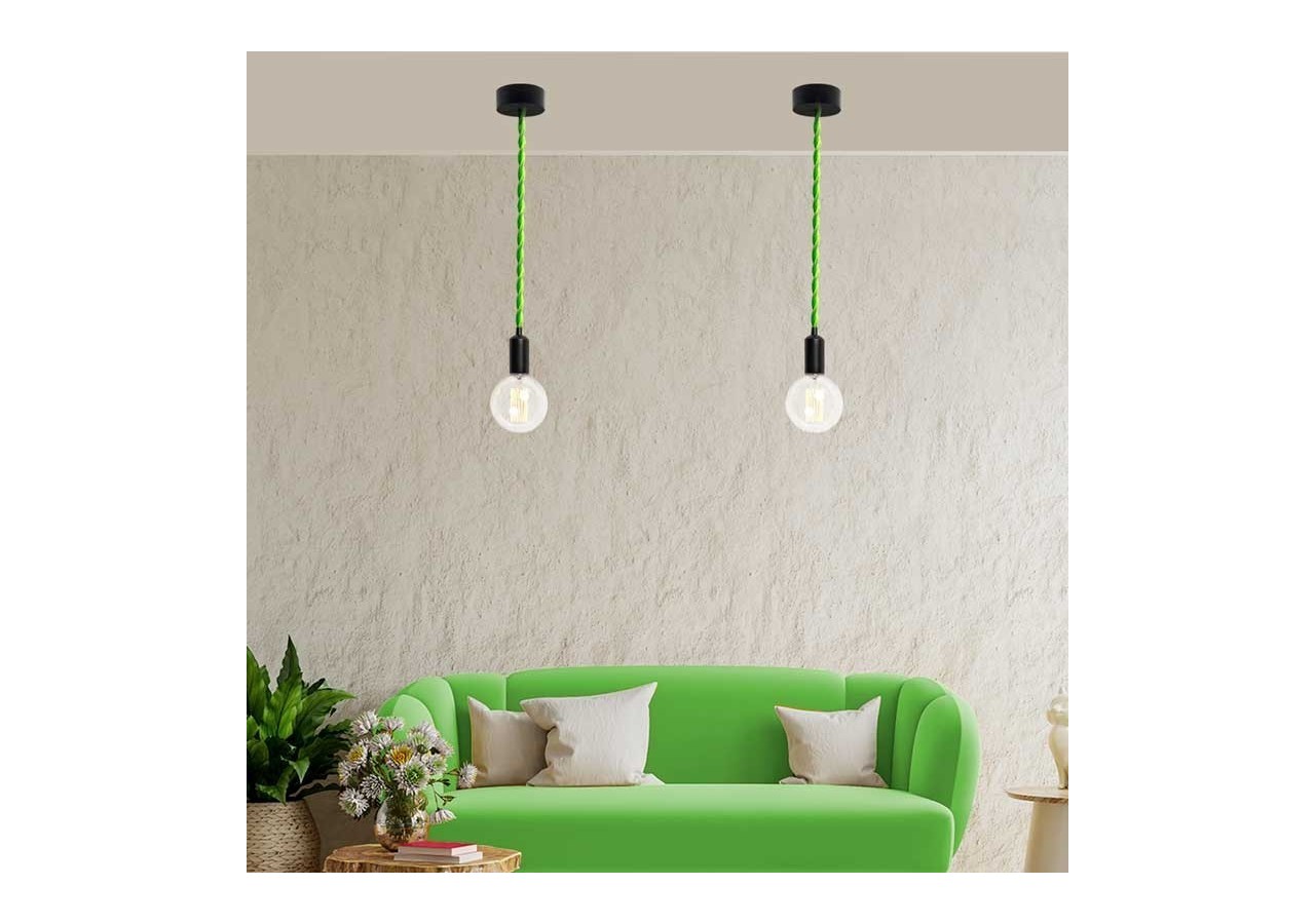 Câble tressé enrobé d'un tissu à effet soie de couleur vert citron - LN001-TVB - Barcelona LED