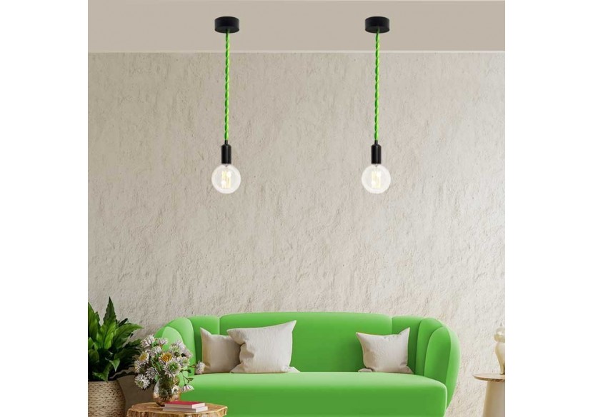 Câble tressé enrobé d'un tissu à effet soie de couleur vert citron - LN001-TVB - Barcelona LED